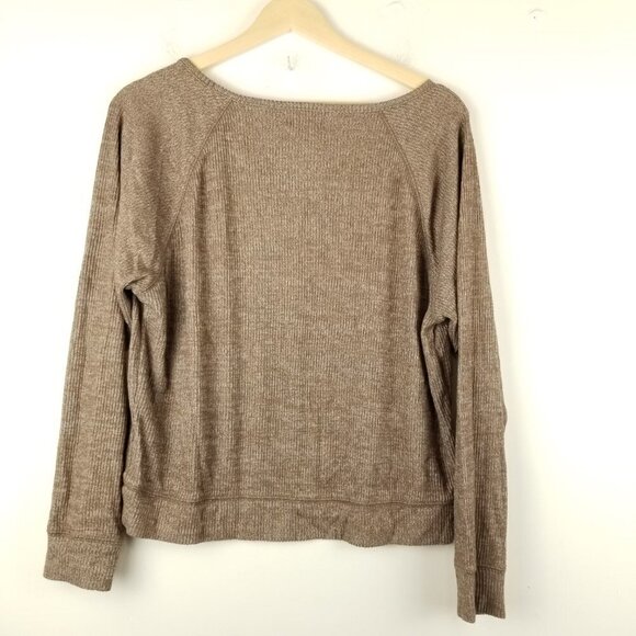 Love by Gap Small Ribbed Long Sleeve Top Heathered Brown V-neck - Picture 9 of 9